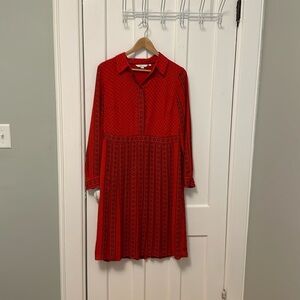 Red boden work dress with black polka dots